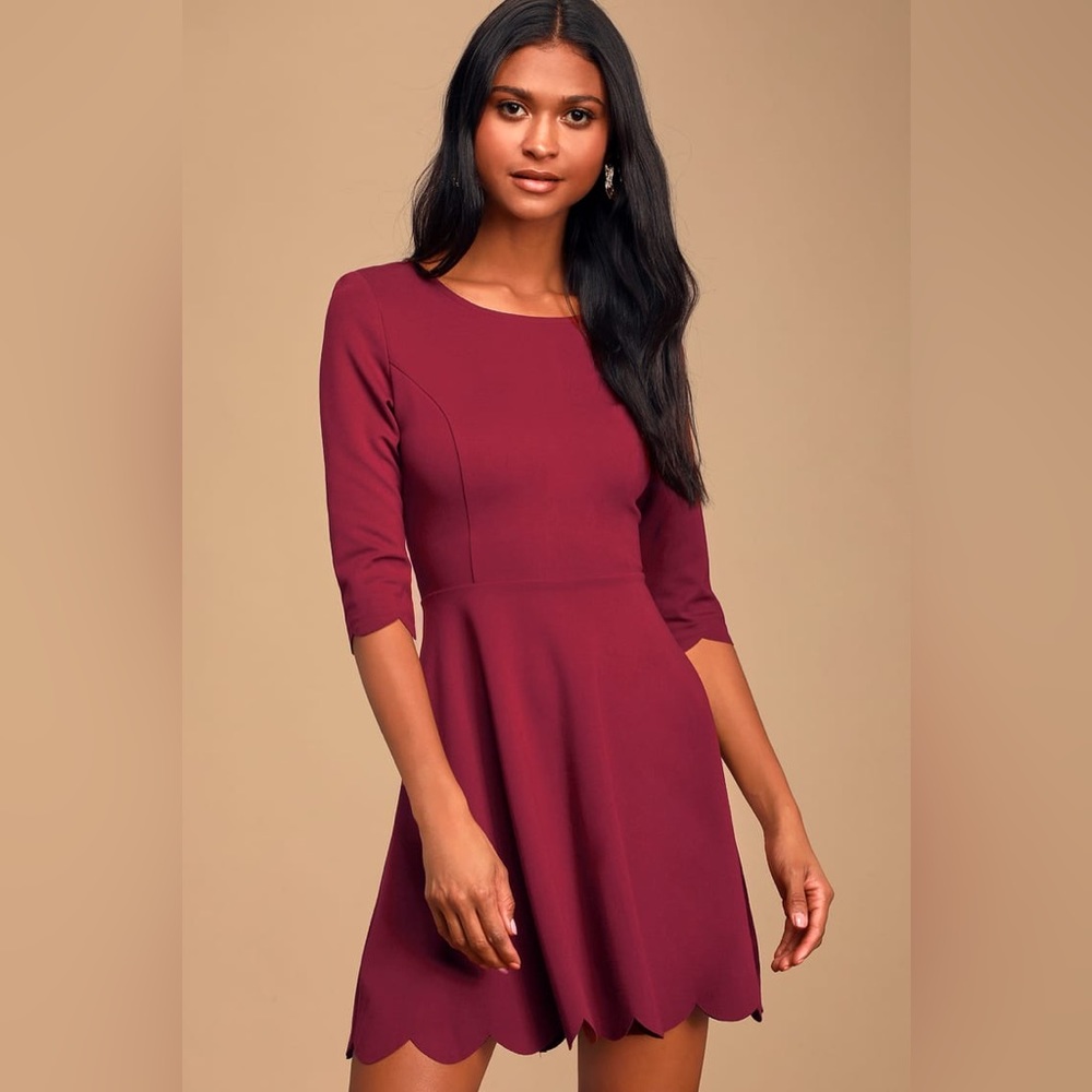 Lulu’s Women’s Cumulonimbus Clouds Burgundy Skater Dress Size Large